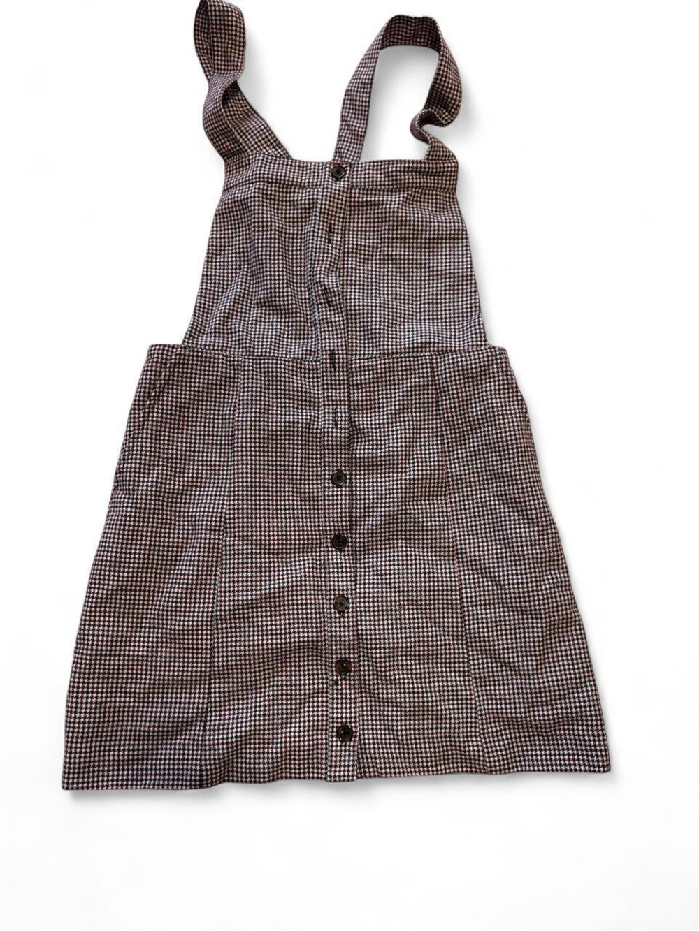 Forever 21 Brown & Cream Checked Button-Front Pinafore Midi Dress
